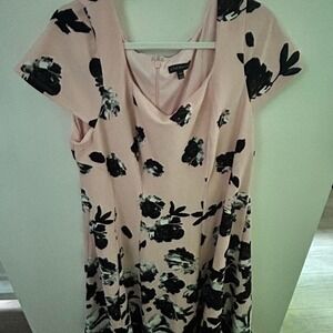 Lane Bryant pink black floral dress with black lace trim, Size: 18/20